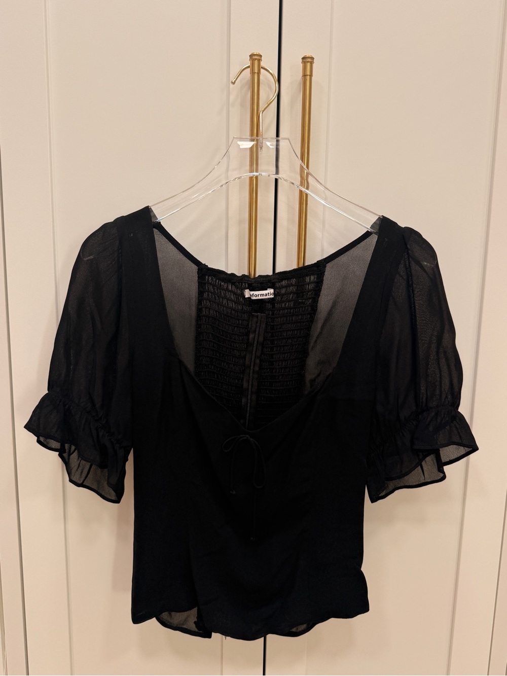 Reformation Black Puff Sleeve Top